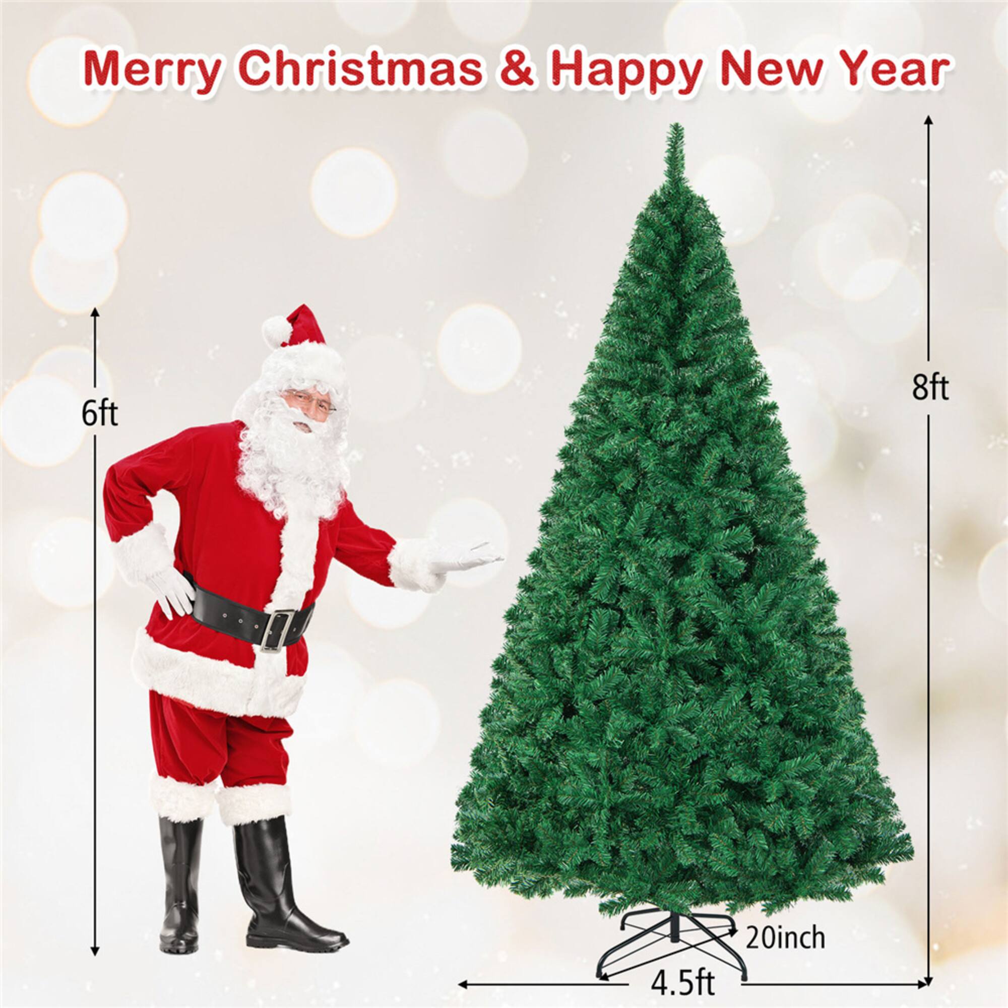 Costway 8ft. Unlit Green Pine Artificial Indoor/Outdoor Christmas Tree with Stand